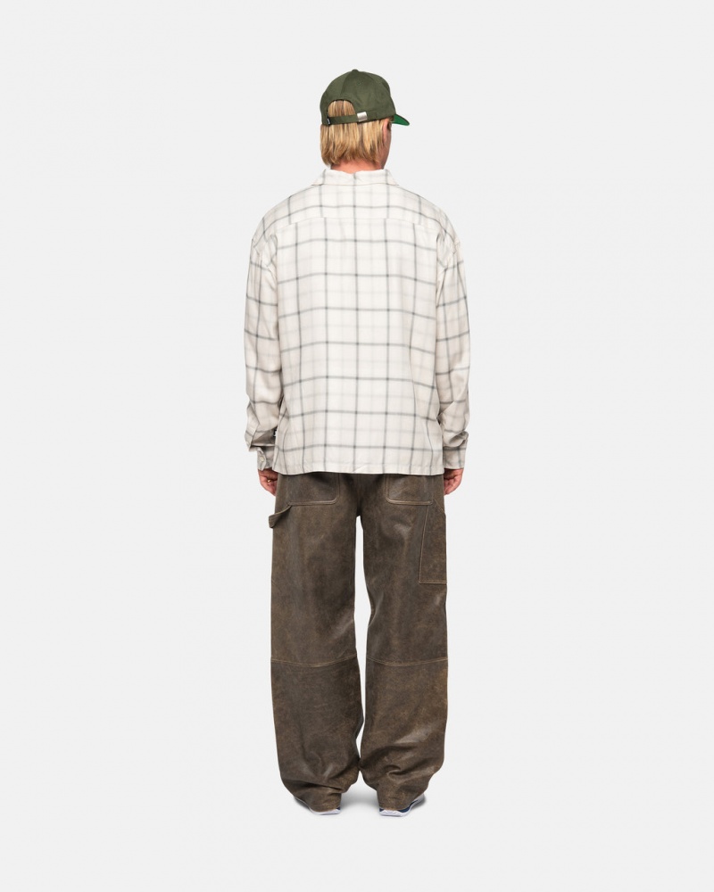 Stussy Shadow Plaid Rayon Shirt - Unisex Tops Beige | MXJBT53168