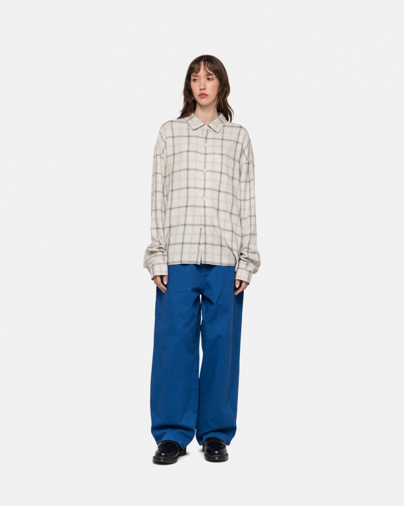 Stussy Shadow Plaid Rayon Shirt - Unisex Tops Beige | MXJBT53168