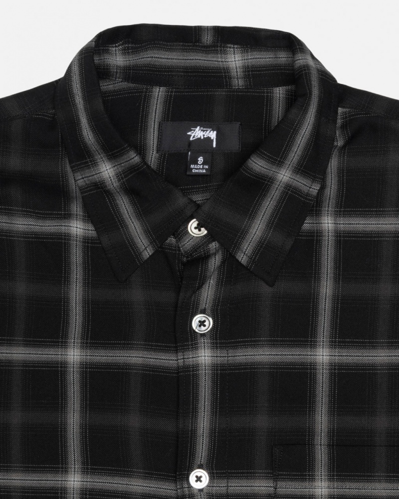 Stussy Shadow Plaid Rayon Shirt - Unisex Tops Negros | TMXWZ57978