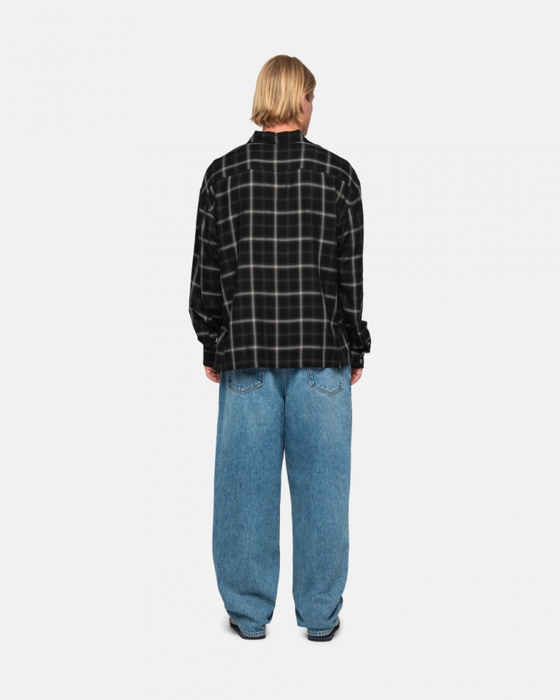 Stussy Shadow Plaid Rayon Shirt - Unisex Tops Negros | TMXWZ57978