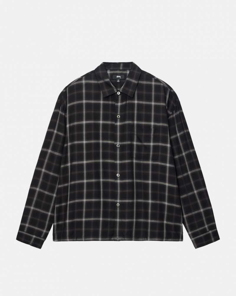 Stussy Shadow Plaid Rayon Shirt - Unisex Tops Negros | TMXWZ57978