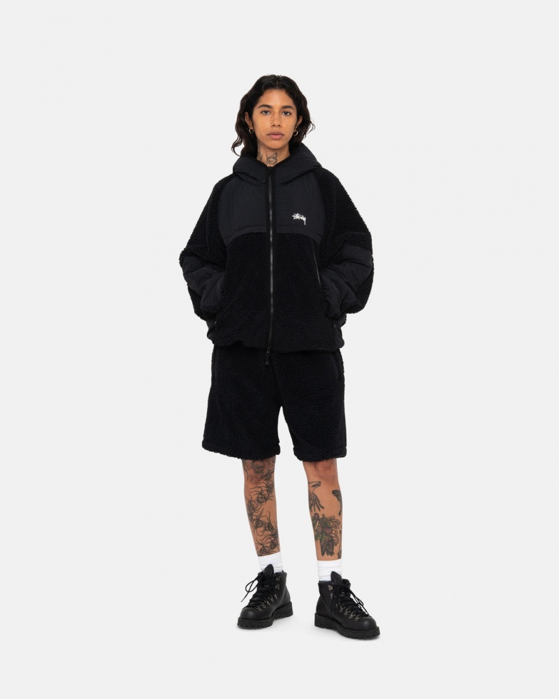 Stussy Sherpa Paneled Encapuchado Jacket - Unisex Hoodies Negros | PMXQX34795