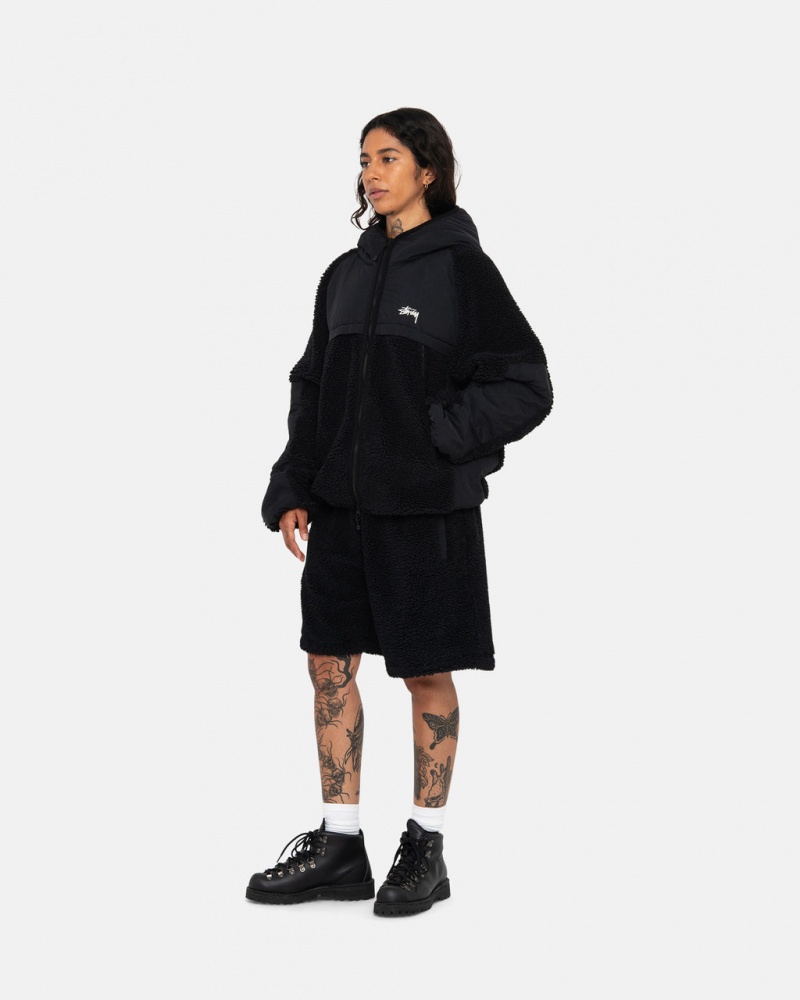 Stussy Sherpa Paneled Encapuchado Jacket - Unisex Hoodies Negros | PMXQX34795