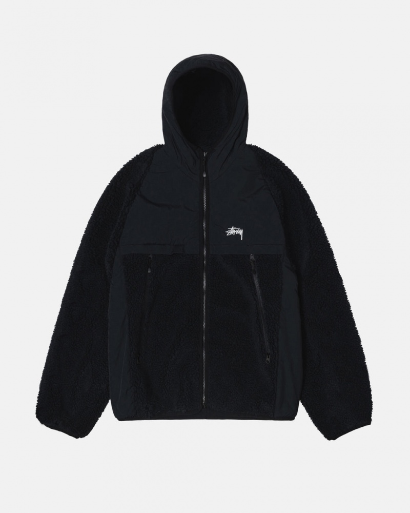 Stussy Sherpa Paneled Encapuchado Jacket - Unisex Hoodies Negros | PMXQX34795