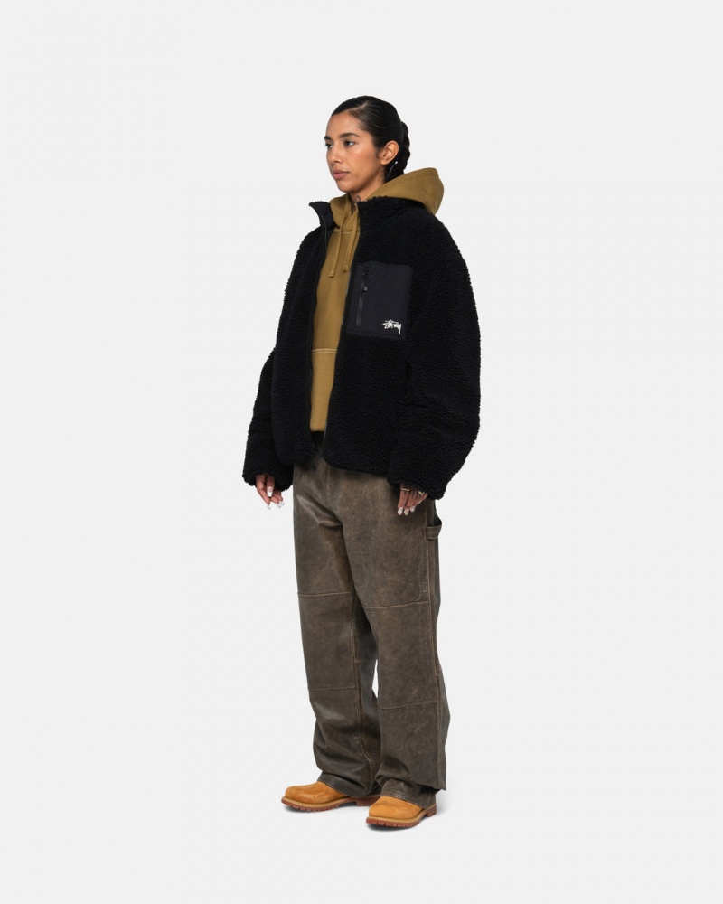 Stussy Sherpa Reversible Jacket - Unisex Jackets Negros | QMXUV79017