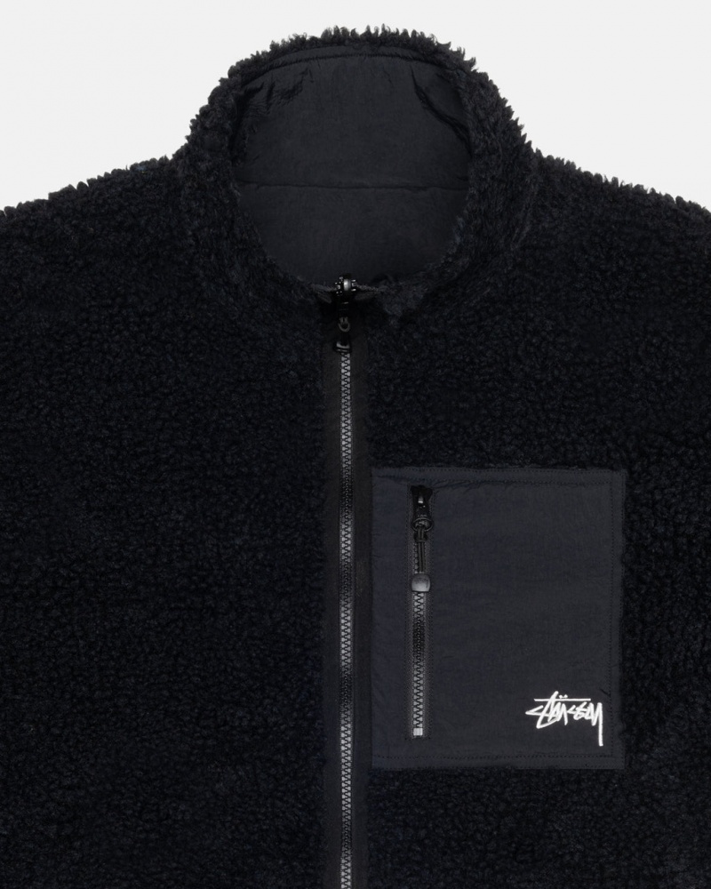 Stussy Sherpa Reversible Jacket - Unisex Jackets Negros | QMXUV79017