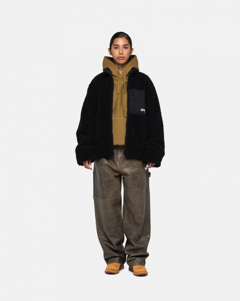 Stussy Sherpa Reversible Jacket - Unisex Jackets Negros | QMXUV79017