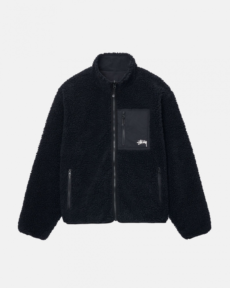 Stussy Sherpa Reversible Jacket - Unisex Jackets Negros | QMXUV79017