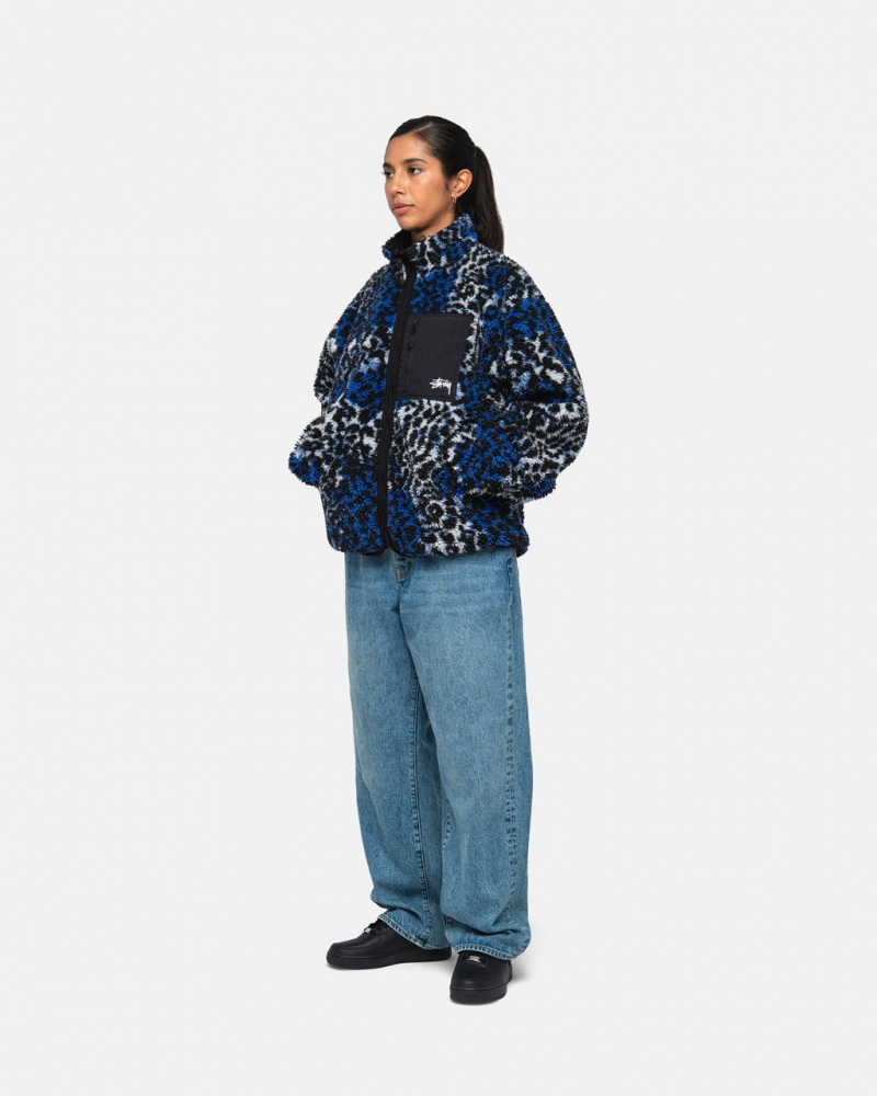 Stussy Sherpa Reversible Jacket - Unisex Jackets Azules Leopardo | UMXND25295