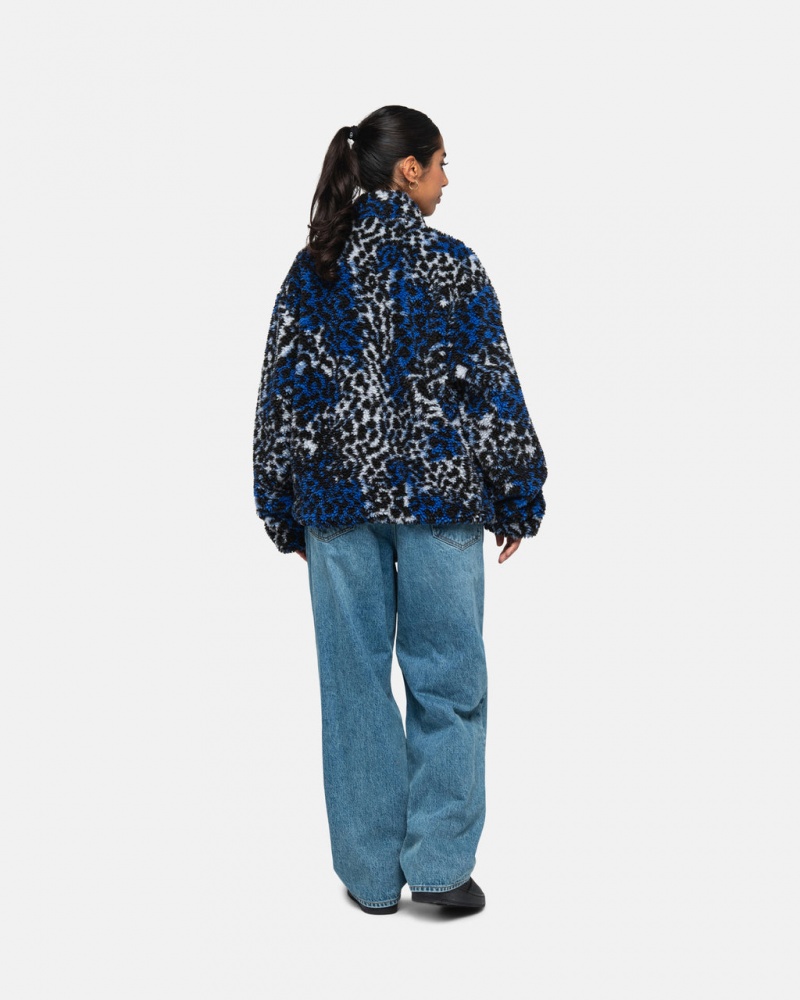 Stussy Sherpa Reversible Jacket - Unisex Jackets Azules Leopardo | UMXND25295