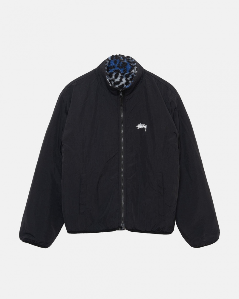 Stussy Sherpa Reversible Jacket - Unisex Jackets Azules Leopardo | UMXND25295