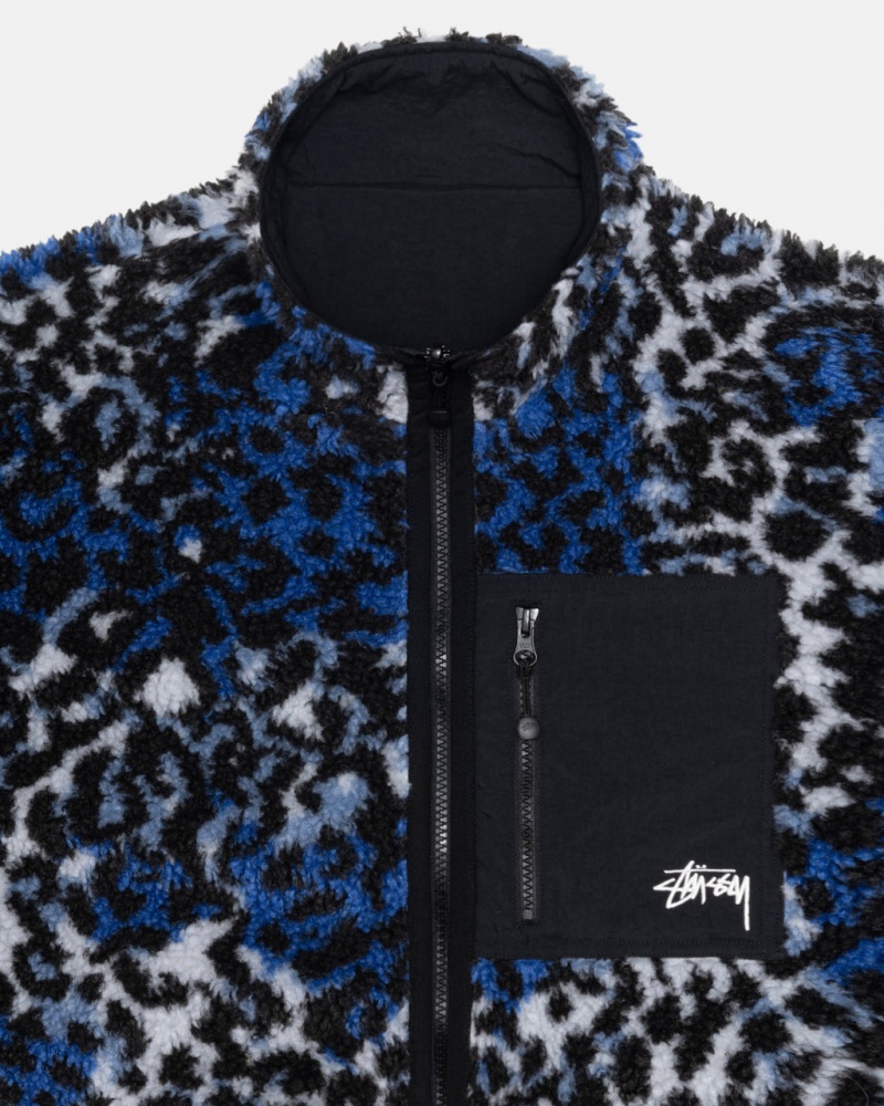 Stussy Sherpa Reversible Jacket - Unisex Jackets Azules Leopardo | UMXND25295