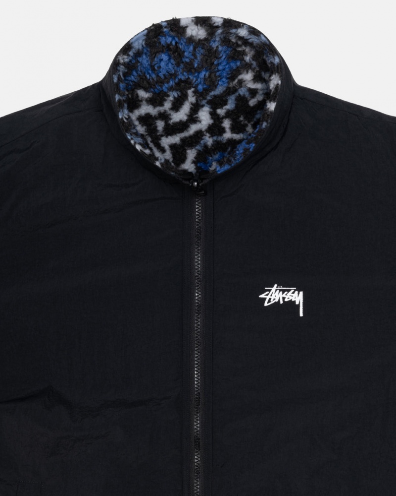 Stussy Sherpa Reversible Jacket - Unisex Jackets Azules Leopardo | UMXND25295