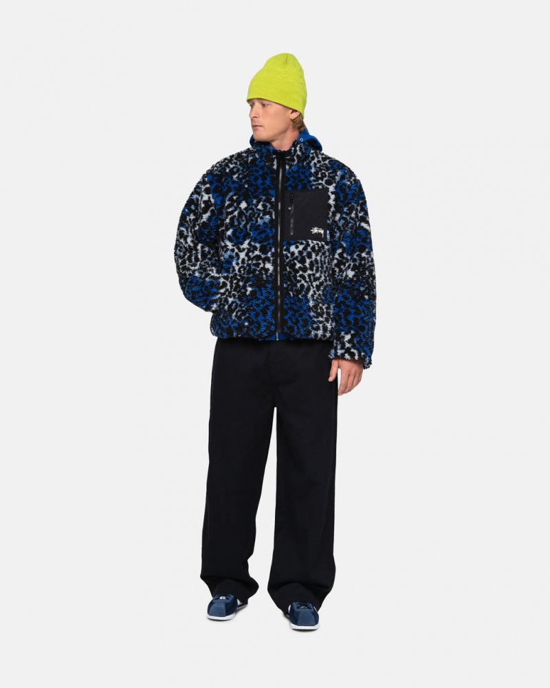 Stussy Sherpa Reversible Jacket - Unisex Jackets Azules Leopardo | UMXND25295