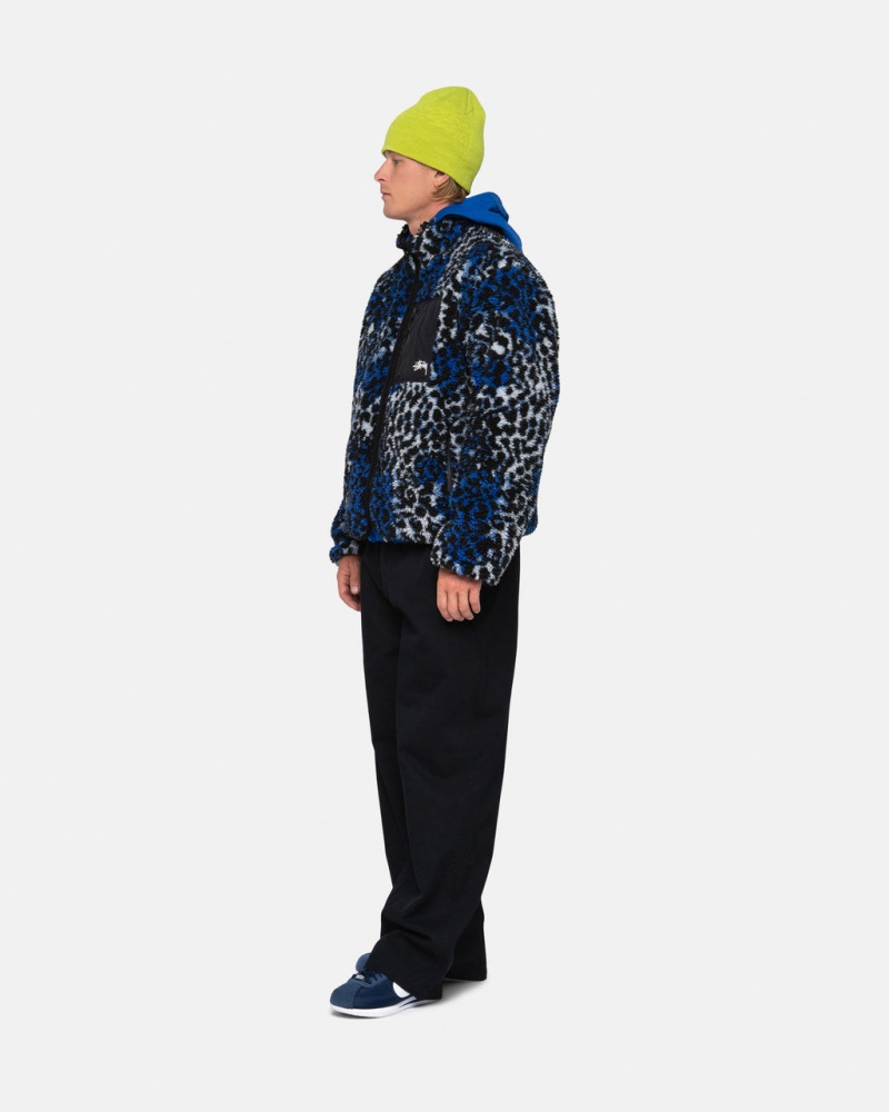 Stussy Sherpa Reversible Jacket - Unisex Jackets Azules Leopardo | UMXND25295