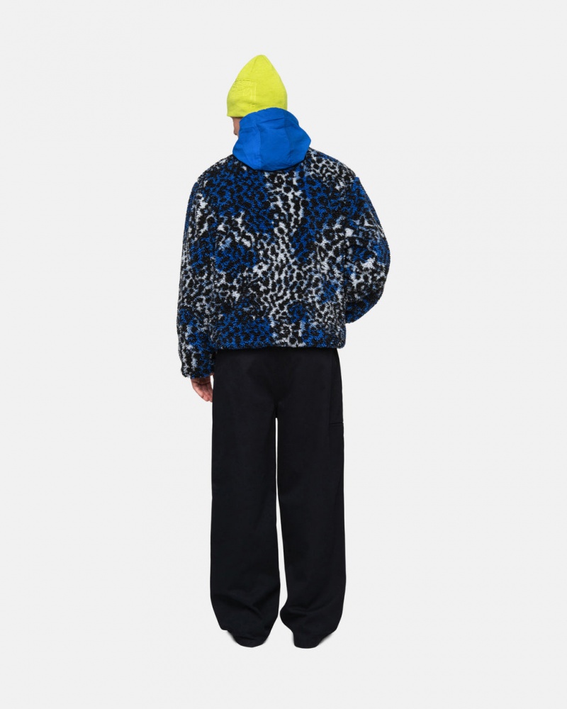 Stussy Sherpa Reversible Jacket - Unisex Jackets Azules Leopardo | UMXND25295