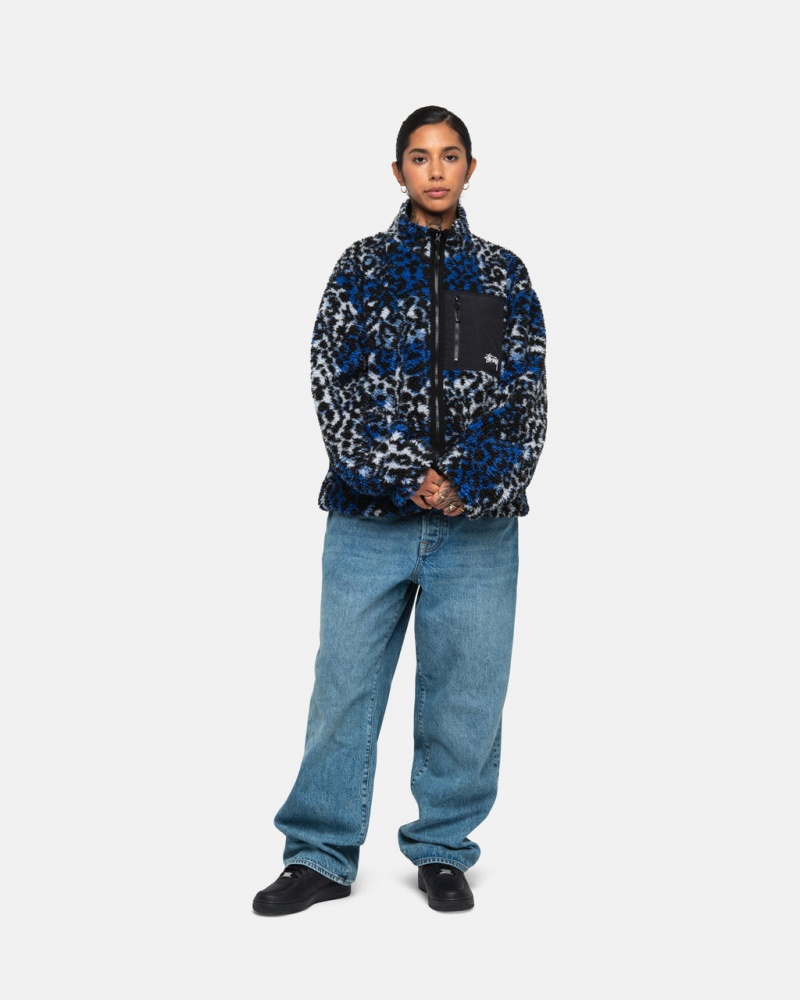 Stussy Sherpa Reversible Jacket - Unisex Jackets Azules Leopardo | UMXND25295