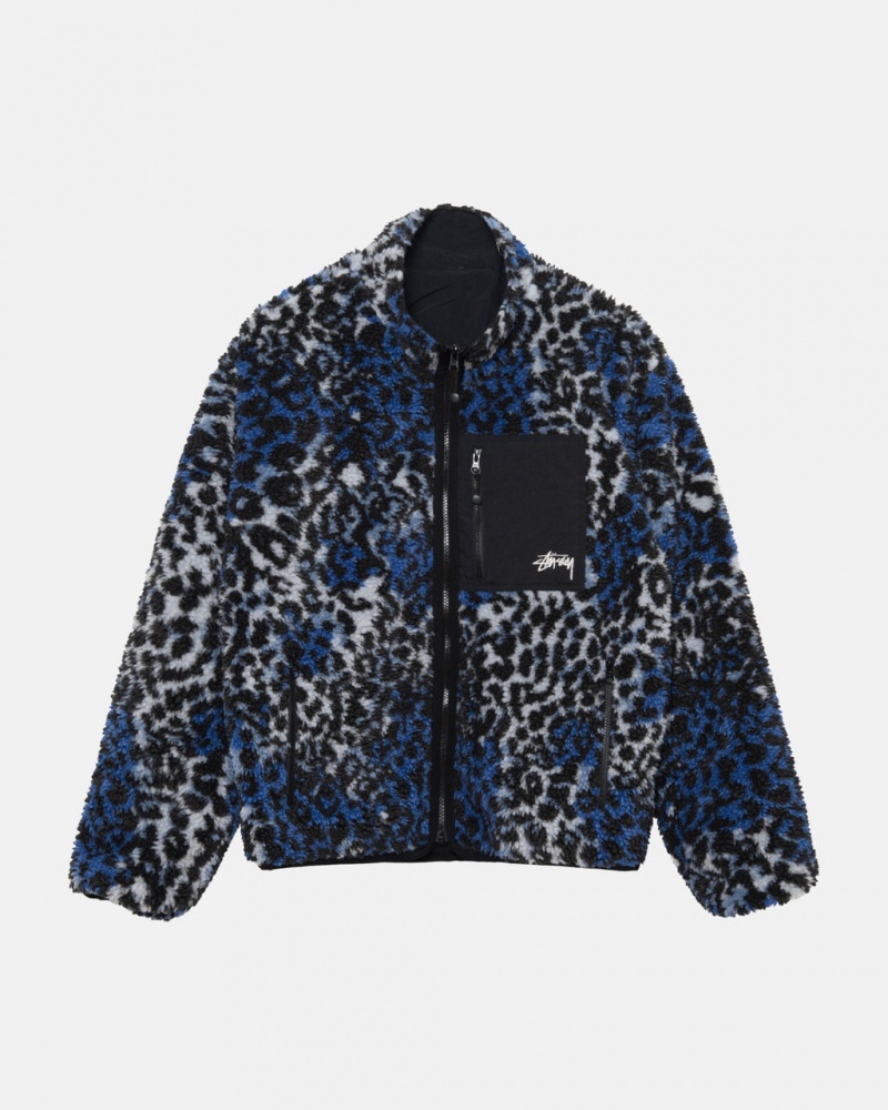 Stussy Sherpa Reversible Jacket - Unisex Jackets Azules Leopardo | UMXND25295