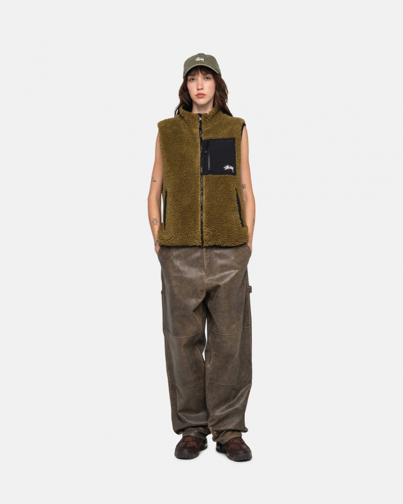 Stussy Sherpa Reversible Vest - Unisex Jackets Verde Oliva | EMXVG57989