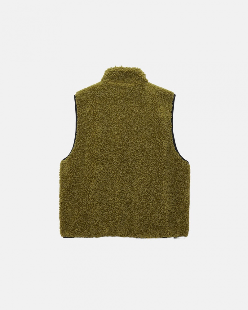 Stussy Sherpa Reversible Vest - Unisex Jackets Verde Oliva | EMXVG57989