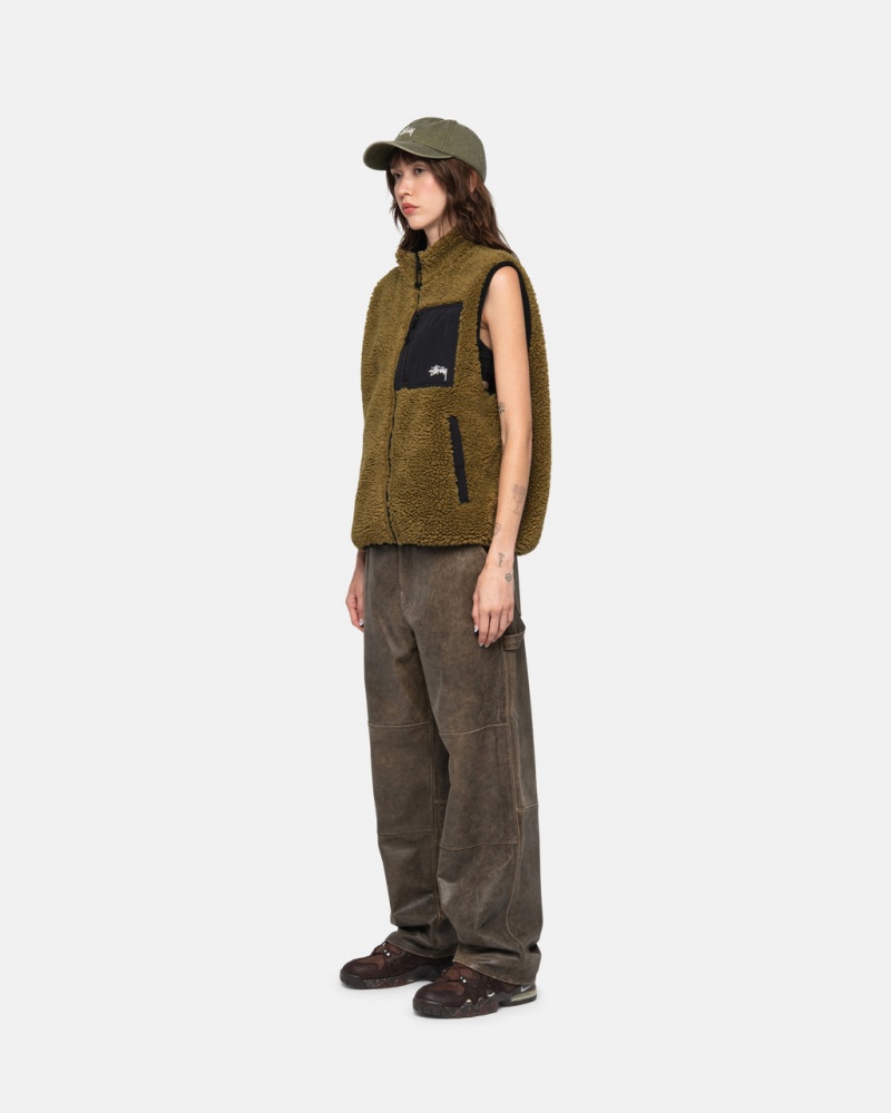 Stussy Sherpa Reversible Vest - Unisex Jackets Verde Oliva | EMXVG57989