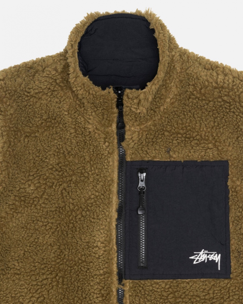 Stussy Sherpa Reversible Vest - Unisex Jackets Verde Oliva | EMXVG57989