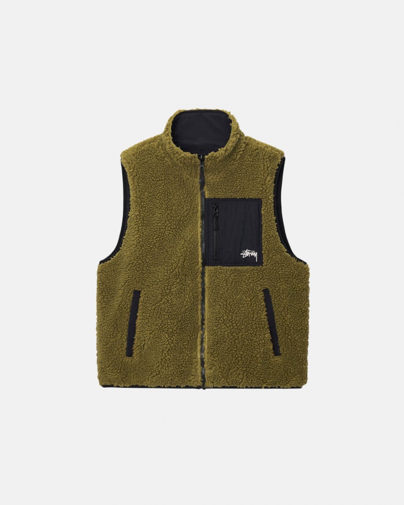 Stussy Sherpa Reversible Vest - Unisex Jackets Verde Oliva | EMXVG57989