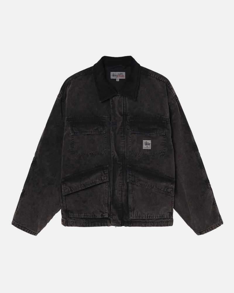 Stussy Shop Jacket Washed Lona - Unisex Jackets Negros | XMXGW94751