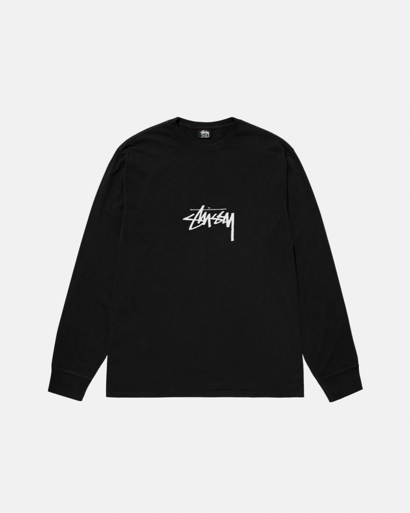 Stussy Small Stock LS Tee Pigment Dyed - Unisex Longsleeve Negros | MXDFL72843