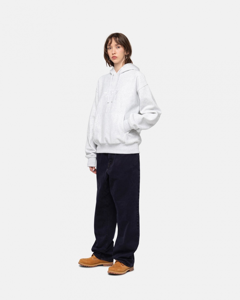 Stussy Stock Logo Applique Hoodie - Unisex Hoodies Grises Blancos | LMXTR74423