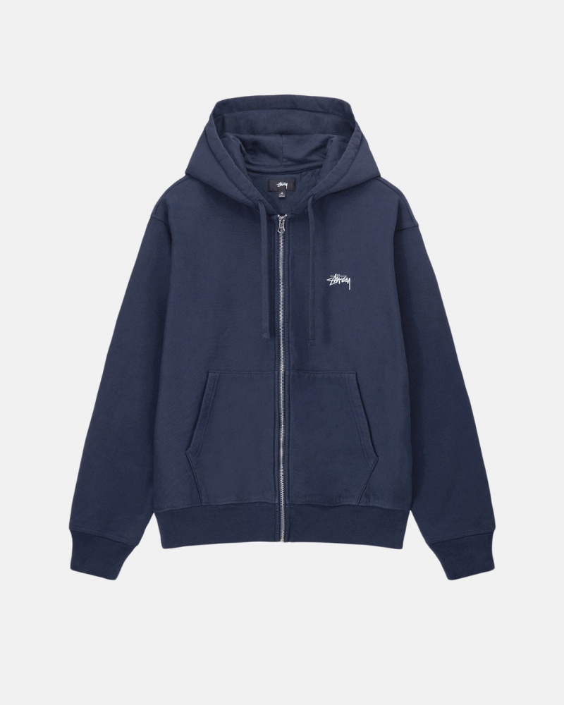 Stussy Stock Logo Zip Hoodie - Unisex Hoodies Azul Marino | MXCIF86183