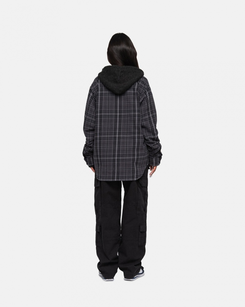 Stussy Stones Plaid Shirt - Unisex Tops Negros | TMXWZ41318