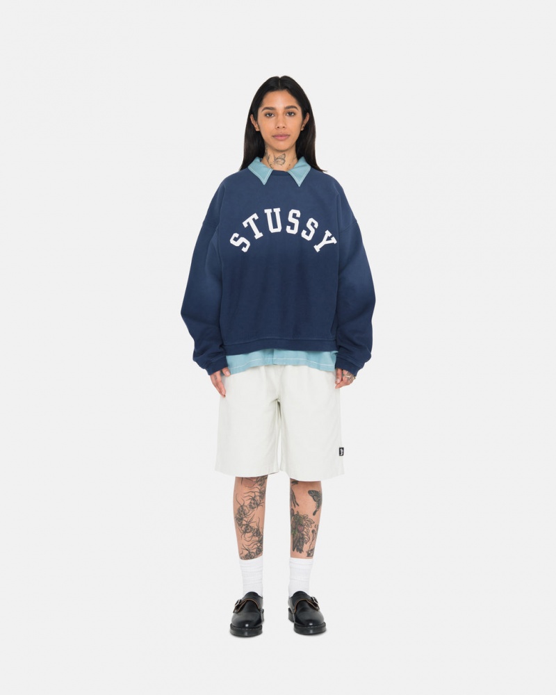 Stussy Sun Faded Oversized Crew - Unisex Hoodies Azul Marino | MXQCS30220