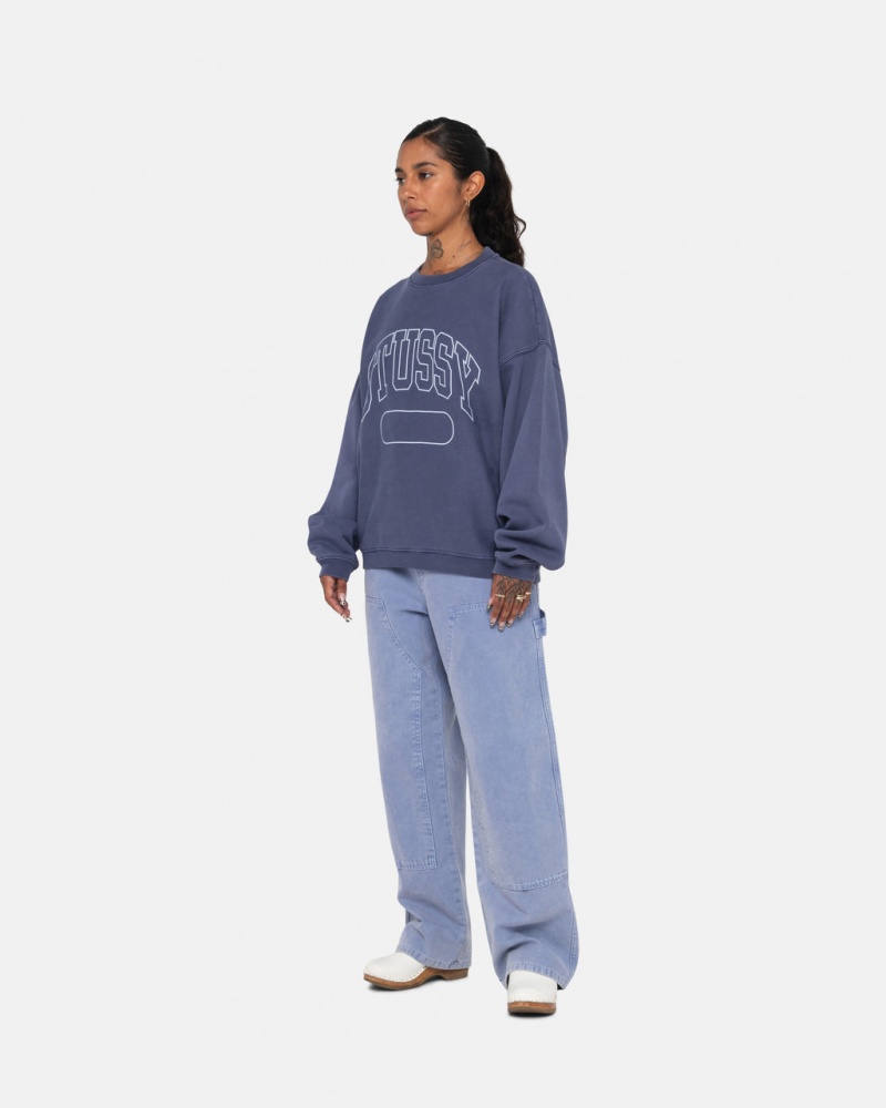 Stussy Varsity Oversized Crew - Unisex Hoodies Azules | EMXHC27480