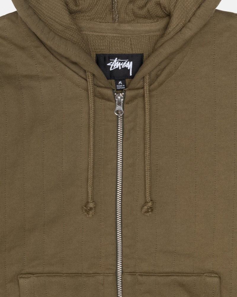 Stussy Vertical Acolchado Zip Hood - Unisex Hoodies Verde Oliva Verdes | MXJVR40948