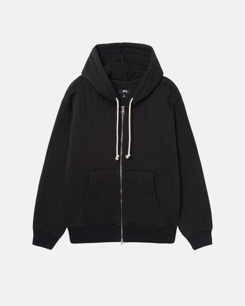 Stussy Vertical Acolchado Zip Hoodie - Unisex Hoodies Negros | MXJBT52854