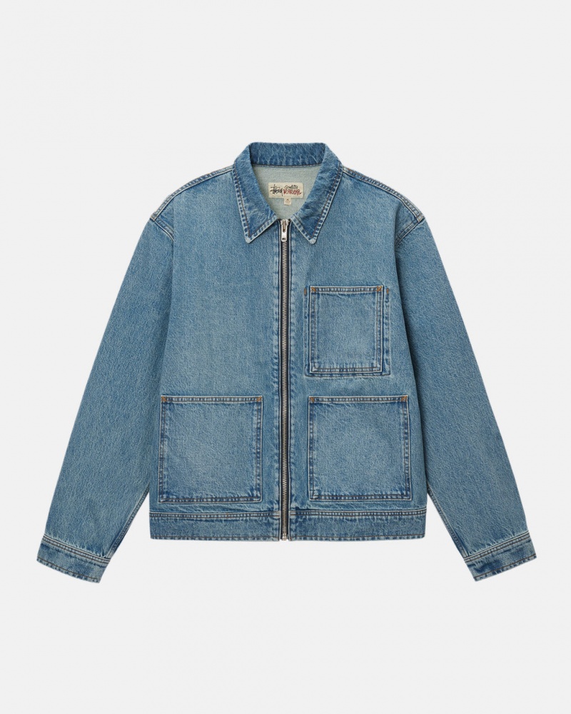 Stussy Zip Trabajo Jacket Denim - Unisex Jackets Azules | MXEGJ30997