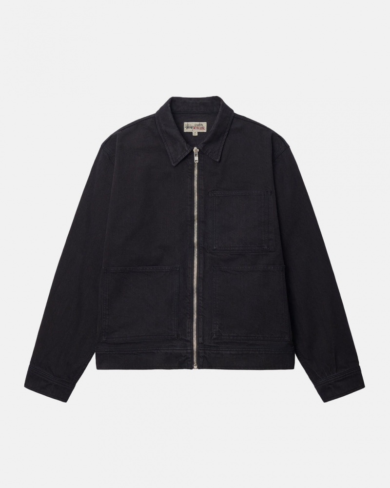 Stussy Zip Trabajo Jacket Overdyed - Unisex Jackets Negros | FMXHY62365